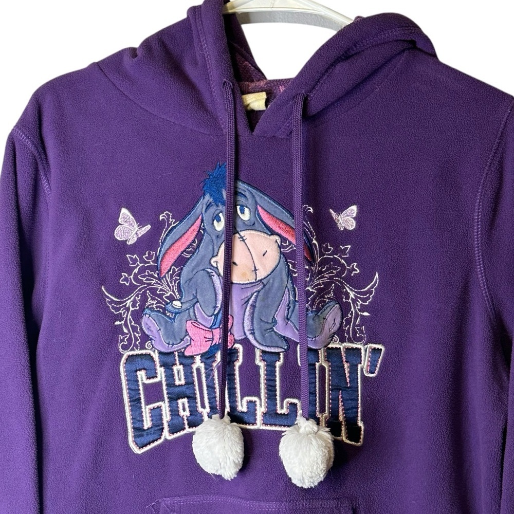 Disney Eeyore‎ Chillin Hoodie Sweatshirt Kangaroo Pocket Pompons Women’s L Soft - Picture 2 of 11
